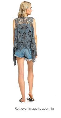 Photo 1 of JASTIE Open Stitch Cardigan Boho Hippie Crochet Vest Size-Small Color- Grey 