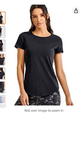 Photo 1 of CRZ YOGA Women's Pima Cotton Short Sleeve Workout Shirt Yoga T-Shirt Athletic Tee Top Size-S Color- Black 
---Open Packet--- Never been used---