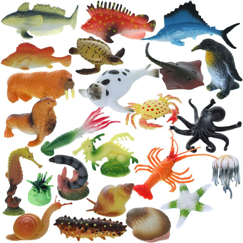 Photo 1 of GIFTEXPRESS 24 Pcs Assorted Ocean Sea Animals Figures, Realistic Sea Creatures Toy Figures, Under The Sea Life Figures, Educational Toy, Easter Egg Filler, Cupcake Topper, Aquarium Decorations ---Pack of 2---