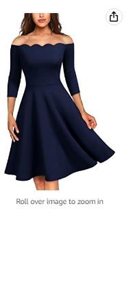 Photo 1 of MISSMAY Women's Vintage Floral Lace Half Sleeve Boat Neck Formal Swing Dress Color- Navy Blue  Size L ---- factory sealed, open for photos ---- 
