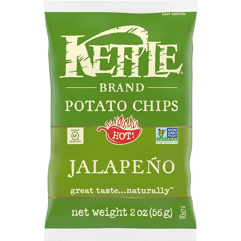 Photo 1 of Kettle Brand Potato Chips, Jalapeno Kettle Chips, Snack Bag 2 Oz (Pack of 6) BB 08-27-2022