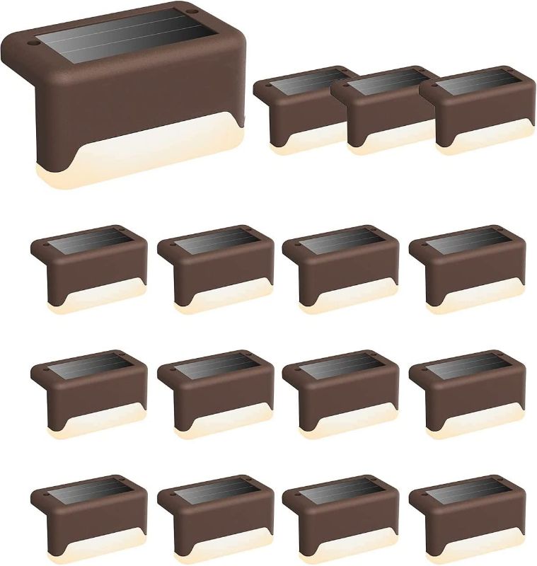 Photo 1 of 16Pack Solar Deck Lights LED Step Fence Lights Indoor/Outdoor Stair Lights Wireless Battery Operated Use for Wall, Patio, Garden, Yard and Driveway Light on at night / charge at daytime ---box has been open --