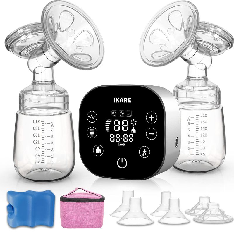 Photo 1 of IKARE Hospital Grade Double Electric Breast Pumps Free-Style, 6 Modes & 150 Levels & 3 Size Flanges, Touchscreen LED Display, Pain Free Portable Breast Pump for Travel & Home, Super Quiet

