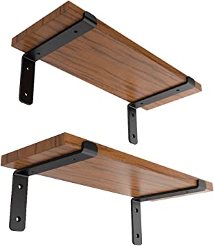 Photo 3 of skysen 9.25" Floating Shelf Bracket, Set of 4pcs- Heavy Duty- Wall Mounted- 1/4" Thickness- Matt Black(Shelf Bracket-9.25") NO WOOD SHELVES INCLUDED
