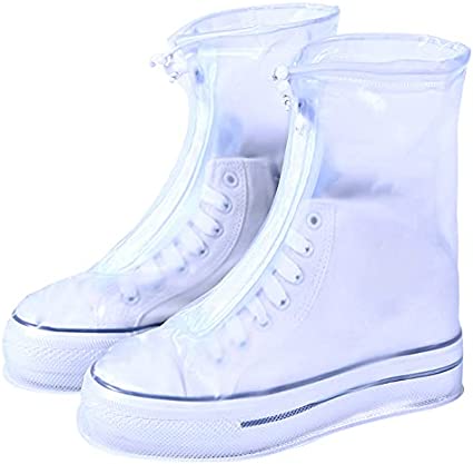 Photo 1 of COCOMUSE Waterproof Shoe Cover Easy to wear Non-Slip PVC rain Boot Cover for Repeated use - WHITE SMALL