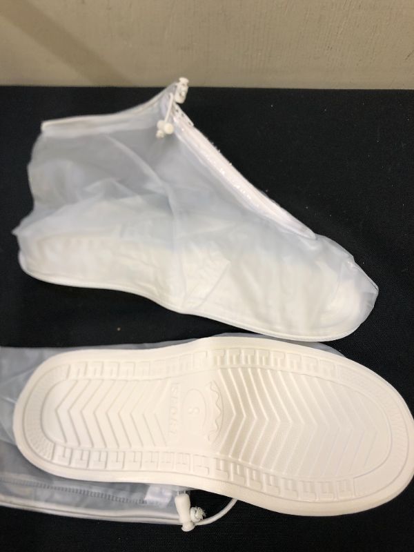 Photo 2 of COCOMUSE Waterproof Shoe Cover Easy to wear Non-Slip PVC rain Boot Cover for Repeated use - WHITE SMALL