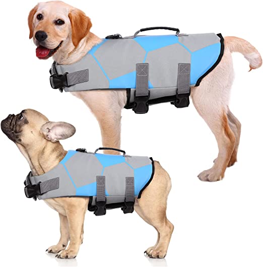 Photo 1 of Kuoser Dog Life Jacket Ripstop Dog Life Vest, Adjustable Footbal Pattern Dogs Swimming Vest, Safety Pet Floatation Vest Life Preserver with Durable Rescue Handle for Small Medium and Large Dogs
