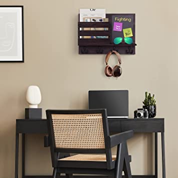 Photo 1 of BIGLUFU Key Holder for Wall, Solid Wooden Key Hooks for Wall with Chalkboard, for Entryway, Magazine, Newspaper, Letter
