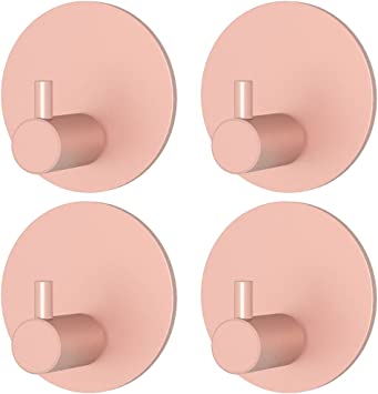 Photo 1 of 4 Pack Adhesive Hooks, Heavy Duty Waterproof Wall Hooks, Aluminum Round Hooks, for Hanging Coat, Hat, Towel, Robe, Key, Clothes (Pink)
