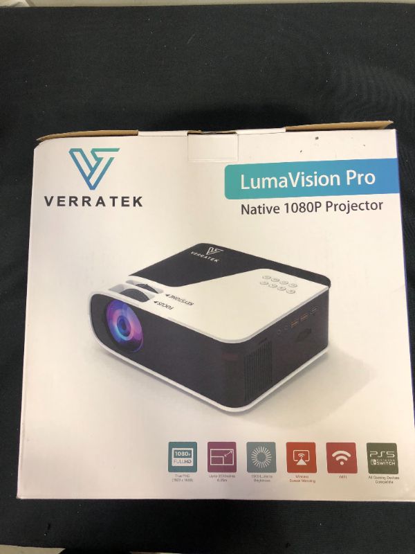 Photo 4 of Verratek Lumavision Pro Mini Projector, Native 1080P Portable Video Projector, 250 Inch Screen Projector Screen, Home Theatre Compatible with HDMI, USB, AV, LED Portable Projector for Home/Outdoors
