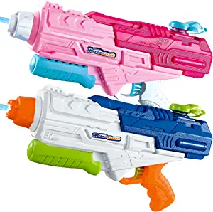 Photo 1 of 2 Pack Super Water Gun Water Blaster 1200CC High Capacity Water Soaker Blaster Squirt Toy Swimming Pool Beach Sand Water Fighting Toy (Pink & Blue)
