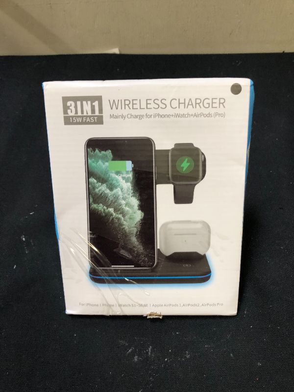 Photo 2 of WAITIEE Wireless Charger 3 in 1, 15W Fast Charging Station for Apple iWatch 6/5/4/3/2/1,AirPods Pro,for 13Pro Max/13 Pro/13/12/11/11 Pro/X/Xr/Xs/8/Samsung Galaxy Phone Series (No Watch Charging Cable)
