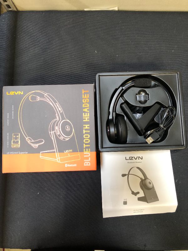 Photo 2 of LEVN Bluetooth Headset, Wireless Headset with Microphone & Mute Button, 60Hrs Talk Time, On-Ear AI Noise Cancelling Headphones with Bluetooth 5.2 Multipoint for Trucker/Remote Work/Online Class/Zoom
