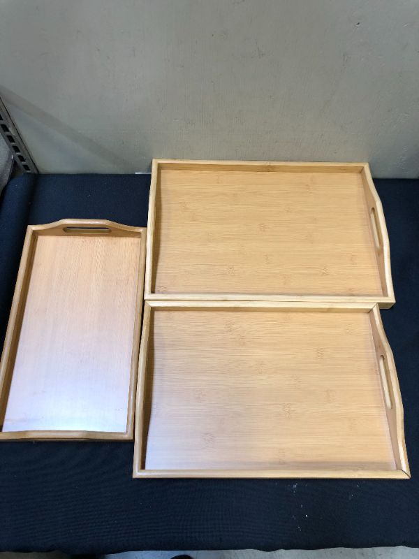 Photo 2 of 3 Pack Serving Tray,Large Bamboo Serving Tray with Handles Wood Serving Tray Set for Coffee,Food,Breakfast,Dinner
SIZES IN PICTURES!
