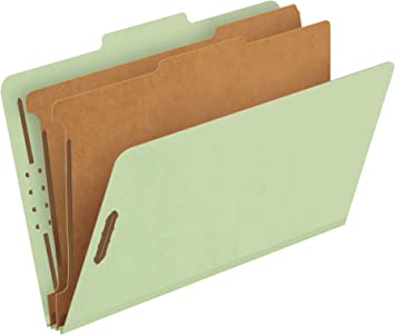 Photo 1 of Pendaflex Recycled Classification File Folders, 2 Dividers, 2" Embedded Fasteners, 2/5 Tab Cut, Legal Size, Light Green, Box of 10 (29076R)
