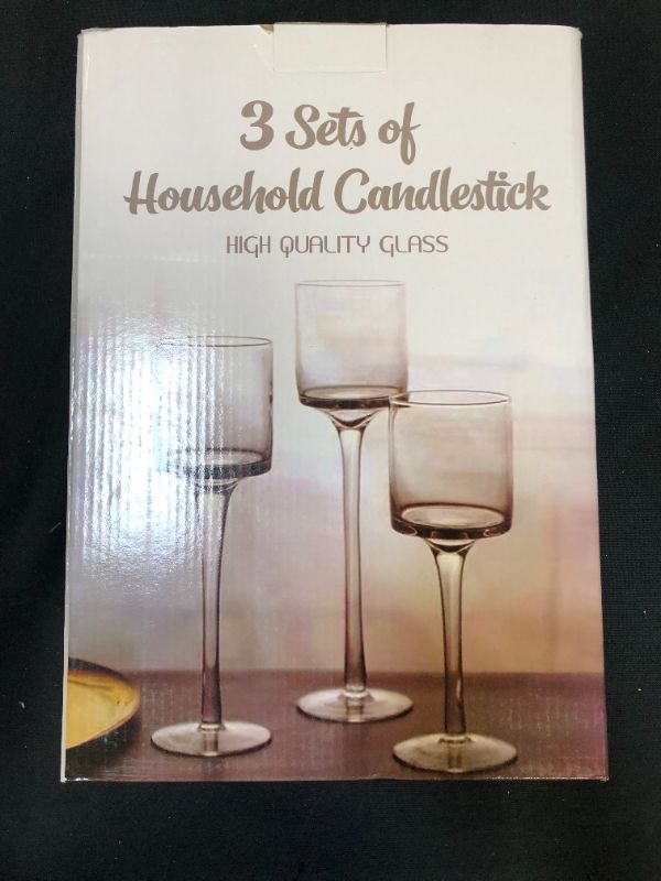 Photo 2 of 3 SET OF HOUSEHOLD CANDLESTICK HIGH QUALITY GLASS