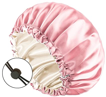 Photo 1 of Auban Large Bonnet Sleep Cap Hair Wrap for Curl, Double Layer Satin Lined Bonnet for Sleeping Bag Adjustable Elastic Lace Band Hair Silk Wrap for Women Hair Oil Care after Use Hot Comb or Hair Brush
