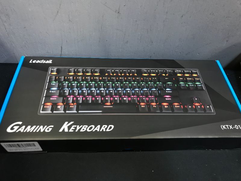 Photo 3 of LeadsaiL Gaming Keyboard Compact Tenkeyless Mechanical Keyboard,RGB Rainbow LED Backlit Floating Keyboard with Blue Switch, 87 Keys Anti-ghosting, Ergonomic, Water Resistant for Windows PC/Mac Gaming ----- 70% keyboard (factory sealed opened for live phot