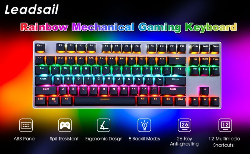 Photo 1 of LeadsaiL Gaming Keyboard Compact Tenkeyless Mechanical Keyboard,RGB Rainbow LED Backlit Floating Keyboard with Blue Switch, 87 Keys Anti-ghosting, Ergonomic, Water Resistant for Windows PC/Mac Gaming ----- 70% keyboard (factory sealed opened for live phot