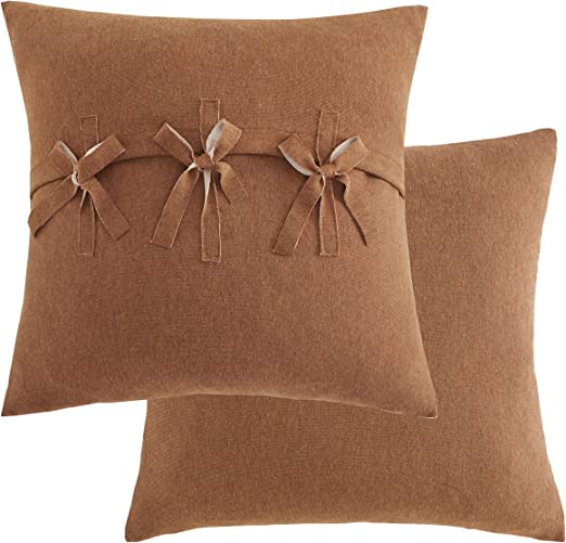 Photo 1 of Decorative Bow Tie Pillow Covers Pack of 2 Cinnamon Dark Orange Throw Pillow Covers 18x18 Cotton Blend Cushion Covers for Couch
