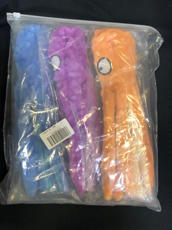 Photo 2 of 3 Pack Dog Squeaky Octopus Toys- No Stuffing Plush Toy with Sounding Crinkle Paper and Squeaker Inside Pet Puppy Dog Chew Toys for Interactive Training Games Playing (12.6”, Orange & Blue & Purple)
