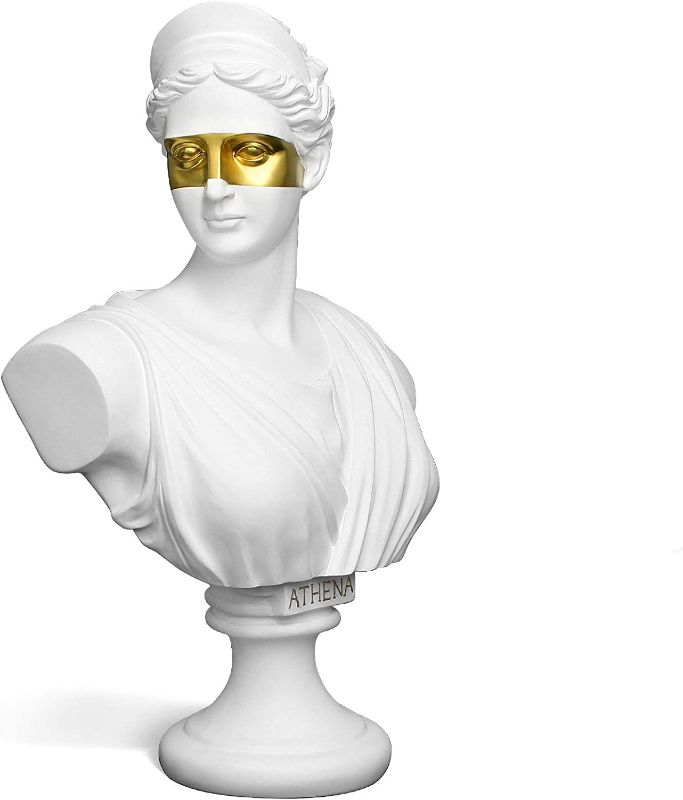 Photo 1 of 14" Classic Greek White David Man Bust Statue, Large Resin Roman Goddess Sculpture Figurine for Home Décor (Anna Mask White)