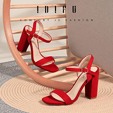 Photo 1 of IDIFU Black Nude Silver Gold Heels, 4 Inch Chunky High Heels for Women, Square Toe Prom Shoes Womens Heels, Slingback Block Heels Dress Sandals for Women, Women's Heeled Sandals