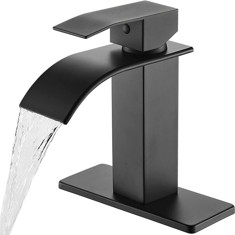 Photo 1 of Bathroom Faucet Matte Black Modern Waterfall Bathroom Sink Faucet with Single Handle Suitable for 1 or 3 Holes,Supply Deck Plate and Hose……