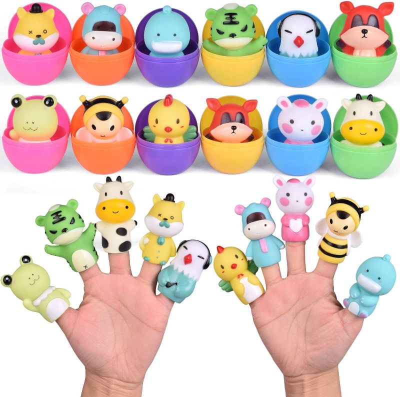 Photo 1 of FUN LITTLE TOYS 12 PCs Easter Eggs with Animal Finger Puppets, Bath Finger Puppets Set for Kids, Easter Basket Stuffers, Easter Egg Fillers, Easter Party Favors