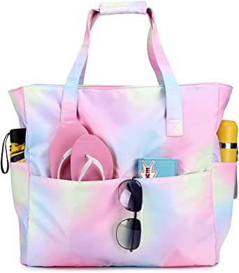 Photo 1 of Beach Pool Bags Tote for Women Ladies Large Gym Tote Carry On Bag With Wet Compartment for Weekender Travel Waterproof 