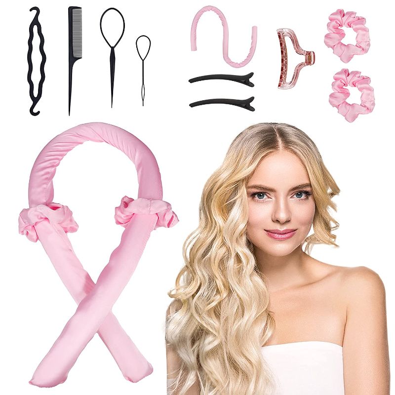 Photo 1 of No Heat Hair Curler, No Heat Curls for Women, No Heat Curling Rod Headband with Hair Clips and Hair Loops, No Heat Curling Iron Suitable for Various Hair Types, Hair Curlers Used While Sleeping
