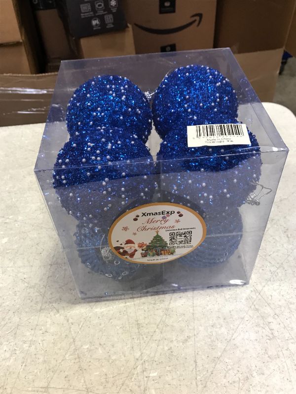 Photo 2 of 3.94 Inch Christmas Balls Set of 8, Glitter Sequin Foam Balls Shatterproof Xmas Tree Decorations Hanging Balls Set for Wedding Party Decorations (Sapphire)
