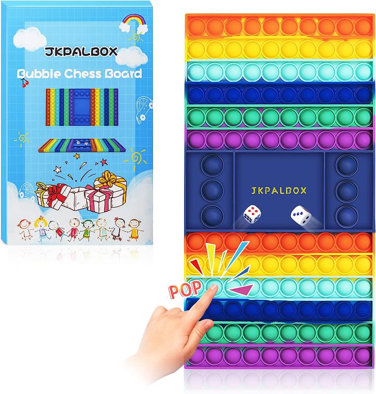 Photo 1 of JKPALBOX Oversized Squeeze & Pop Sensory Toy for Stress Relief Play with Family and Friends 100 Bubbles Rainbow Chess Board (Rectangle 01)
