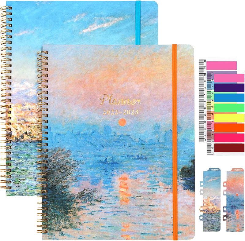 Photo 1 of Agenda for the academic year 2022-2023, daily weekly monthly weekly and annual agenda. Bookmark, Pocket Folder, and Sticky Note Set (Sunrise Monet)
