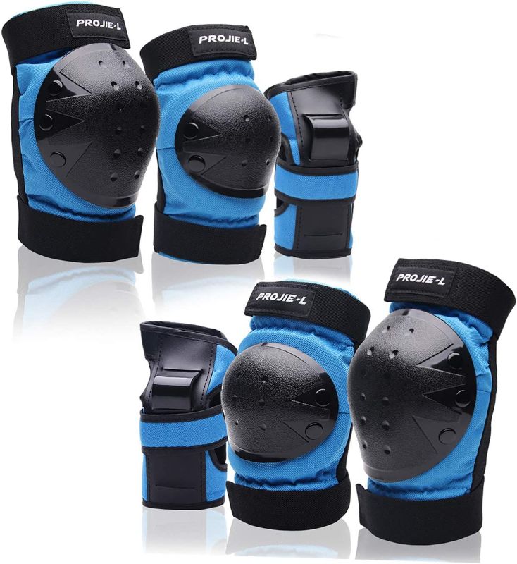 Photo 1 of Youth Adult Protective Knee, Elbow and Wrist Pads Set for Skating, Skateboarding, Roller Skating, Cycling, BMX, Bicycle, Scooter, with 6 Pieces
