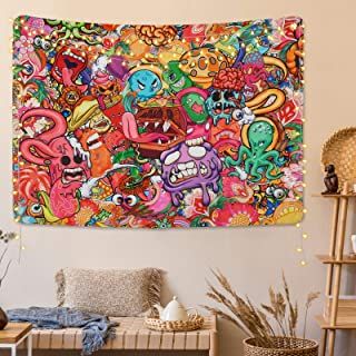 Photo 1 of Abstract Tapestry Psychedelic Colorful Monster Tapestry Hippie Octopus Floral Tapestry Monster Eyes Tapestry Fantasy Tapestry for Room (59.1 x 82.7 inches) (PACK OF 2)
