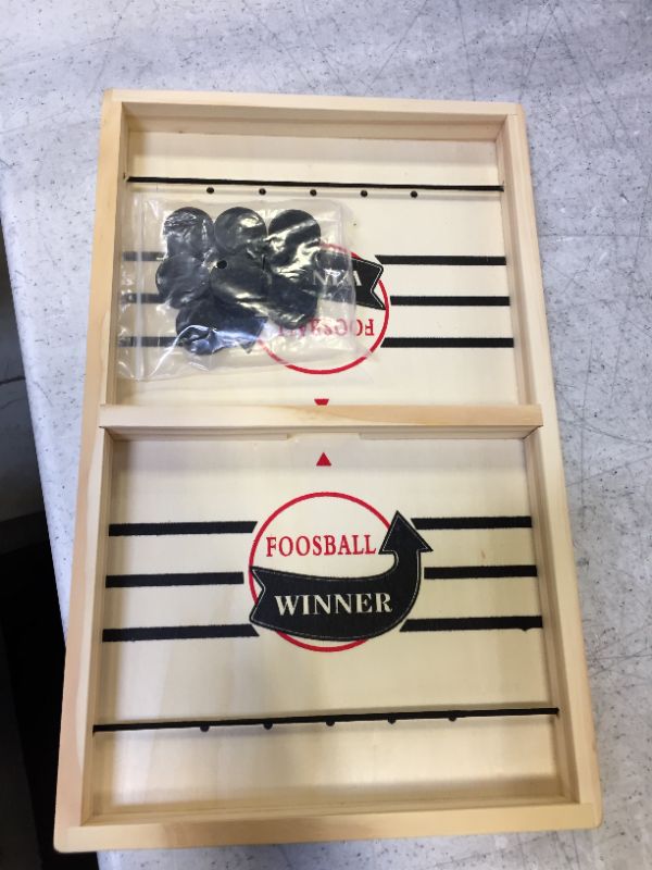 Photo 2 of Large Puck Game, Winning Foosball Table Game, Wooden Hockey Table Game, Fast-Paced Slingshot Game Board, Fast Slingshot Table, Battle Speed ??Rope Puck Game for Kids, Adults and Family Parties , big size
