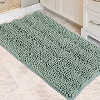 Photo 1 of Bath Rugs, Soft Chenille Super Absorbent Water Bath Rugs, Stripe Pattern Bath Mats for Bathroom, Non-Slip Machine Washable Bath Rugs for Indoor Bathroom Floors, 32" x 20", Egg Blue
