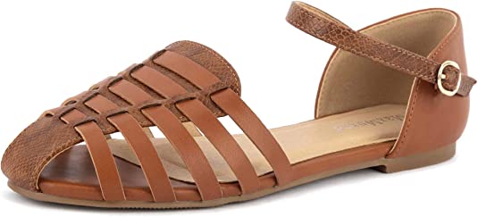 Photo 1 of MaxMuxun Women's Closed Toe Flat Sandals Camel, 9 slim 