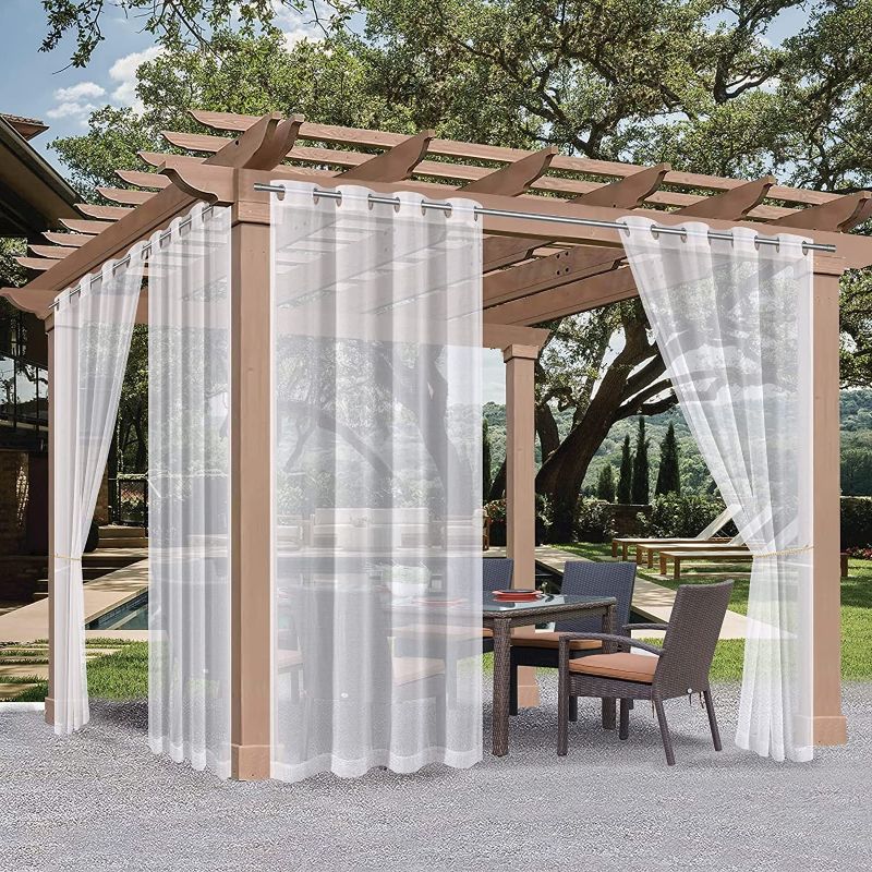 Photo 1 of (2 Panels) Voday Water Resistant Patio Sheer Curtains Curtains 54x108 Inch - Sun Filtering Voile Curtain Panels with Free Tieback Rope - Privacy Outdoor Curtain Drapes for Sunroom Lawn Garden Corridor
