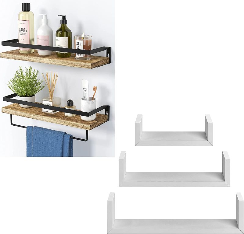 Photo 1 of AMADA HOMEFURNISHING Floating Shelves, Rustic Bathroom Wall Shelves AMFS01 & White Floating Shelves U Shaped
