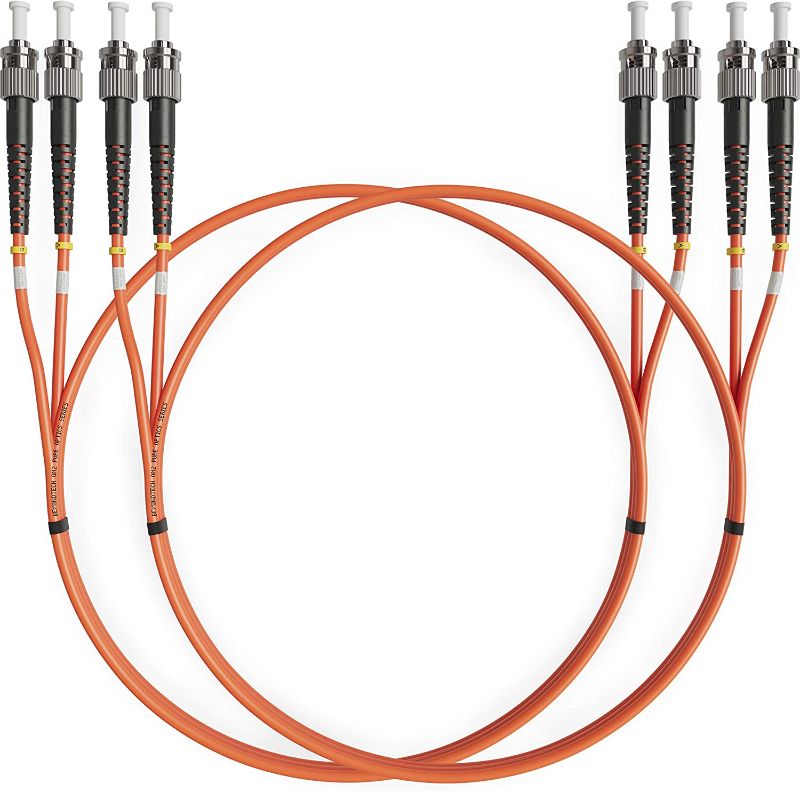 Photo 1 of ST to ST Fiber Patch Cable Multimode Duplex - 1m (3.28ft) - 50/125um OM2 LSZH (2 Pack) - Beyondtech PureOptics Cable Series
