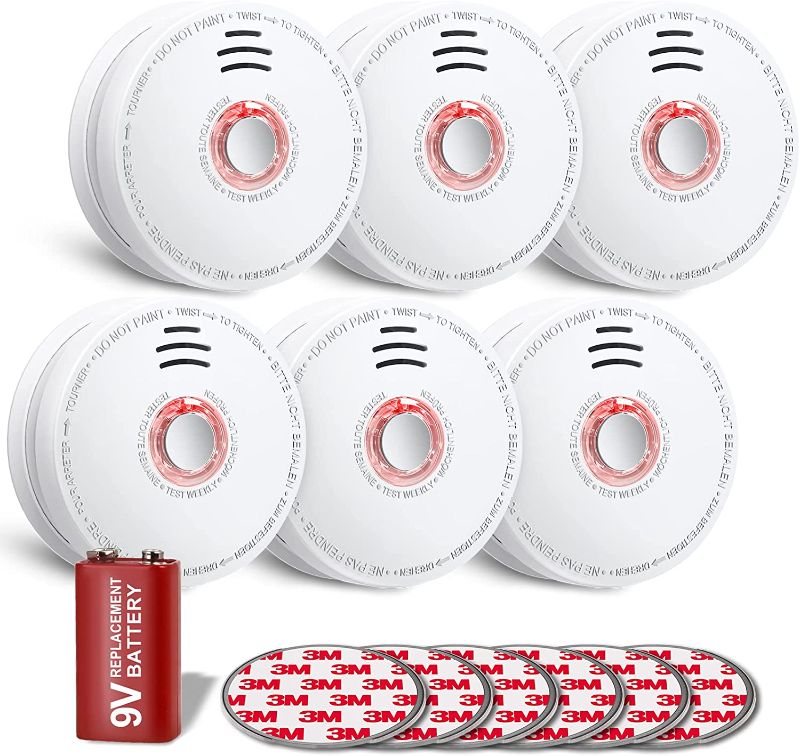 Photo 1 of SITERWELL Smoke Detector, Fire Alarm Smoke Detector with Photoelectric Sensor and 9V Battery Operated(Included), 10-Year Fire Alarm with UL Listed, Fire Safety for Kitchen, Home, GS528A, 6 Packs
