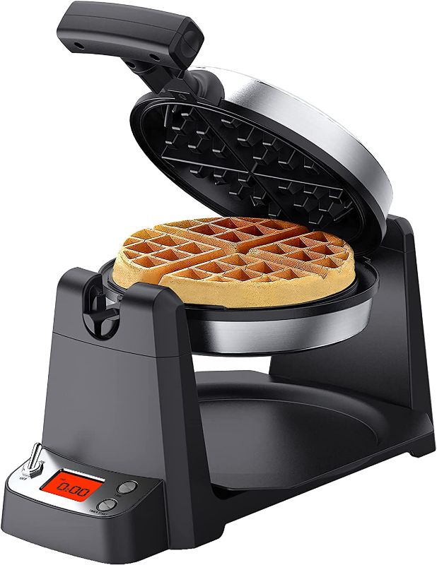 Photo 1 of Flip Belgian Waffle Maker, Elechomes 180° Rotating Waffle Iron (1.4" Thick Waffles) with LCD Display Digital Timer Non-Stick Coating Plates Removable Drip Tray Recipes Included, Stainless Steel
