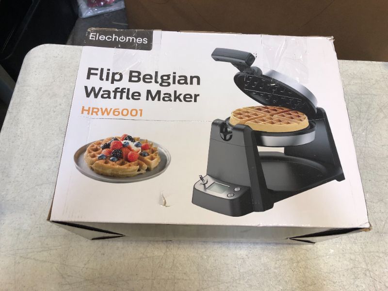 Photo 3 of Flip Belgian Waffle Maker, Elechomes 180° Rotating Waffle Iron (1.4" Thick Waffles) with LCD Display Digital Timer Non-Stick Coating Plates Removable Drip Tray Recipes Included, Stainless Steel
