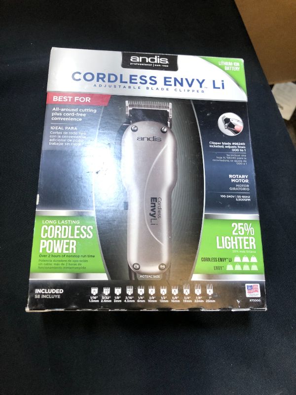 Photo 3 of Andis 73000 Envy Cordless Lithium Ion Adjustable Blade Clipper, Grey, 15 Piece Set
