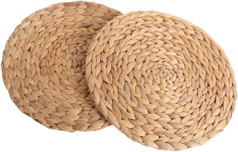 Photo 1 of 2 PCS Philopack Round Woven Placemats - Rattan Braided Dinning Table Mat Heat Resistant Natural Hyacinth (11.8", Water Hyacinth)
