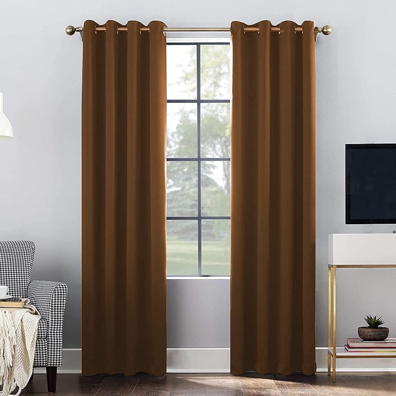 Photo 1 of Blackout Room Darkening Curtains, rancloth Thermal Insulated,Cold/Heat/Sun Blocking and Noise Reducing Grommet Window Drapes for Kitchen and Living Room,52 x 95 Inch,2 Panels Set,Brown
