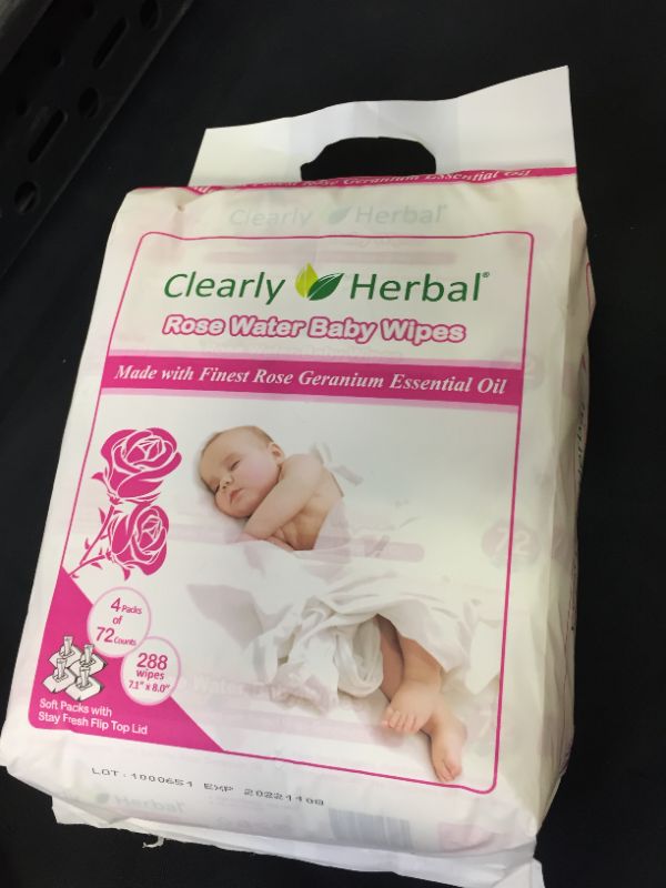 Photo 1 of CLEARLY HERBAL ROSE WATER BABY WIPES 4 PACK OF 72 COUNTS BB 11 08 22 