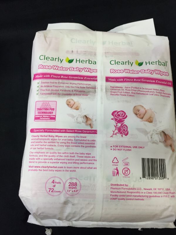 Photo 2 of CLEARLY HERBAL ROSE WATER BABY WIPES 4 PACK OF 72 COUNTS BB 11 08 22 